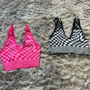 Pink and Navy Checkered Crop Tops